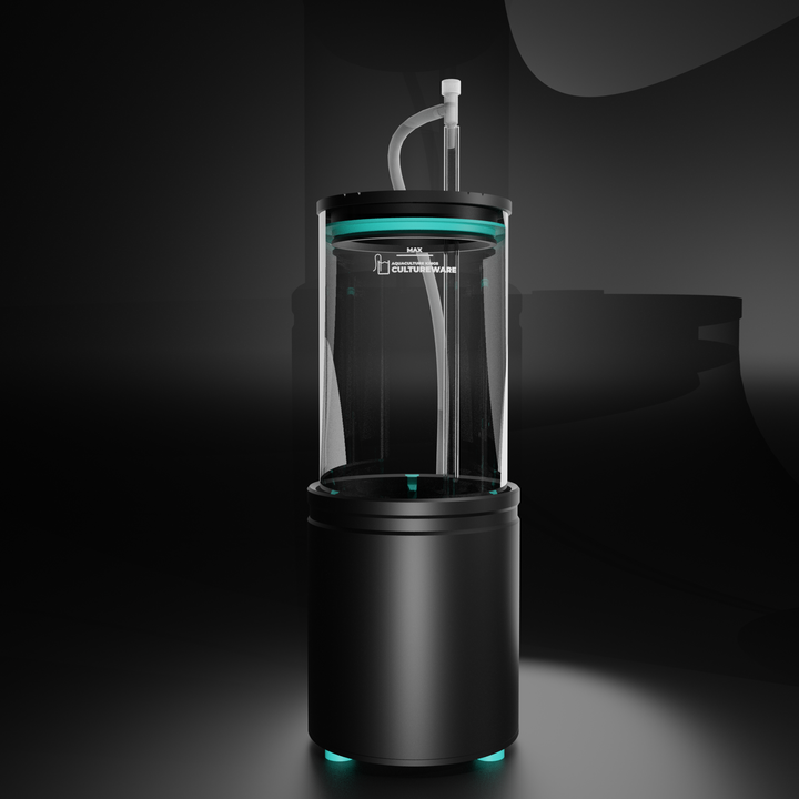 AK Culturi-S Pro all-in-one phytoplankton reactor: sealed glass vessel with the integrated light and air pump unit on top